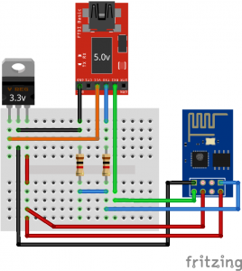 connexion ESP2866 serie-USB 5V avec pont diviseur et régulateur