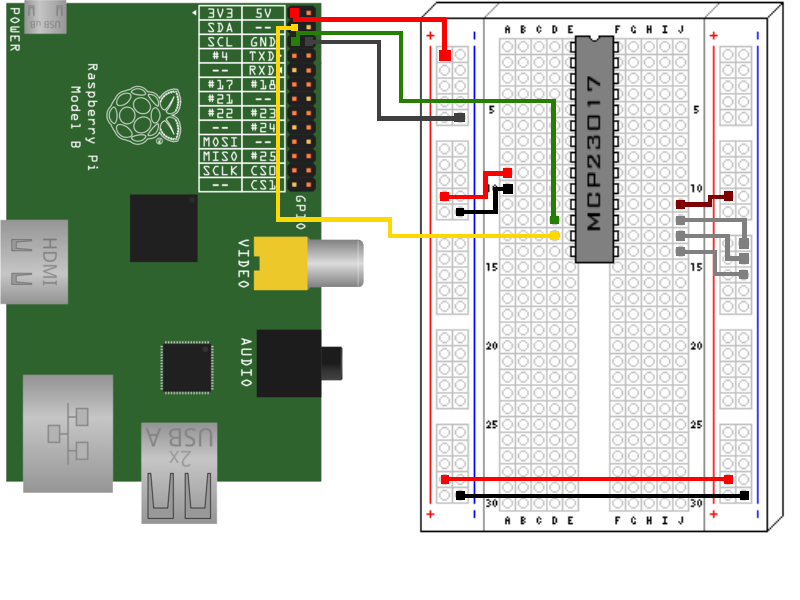  câblage du MCP23017 vers un Raspberry Pi